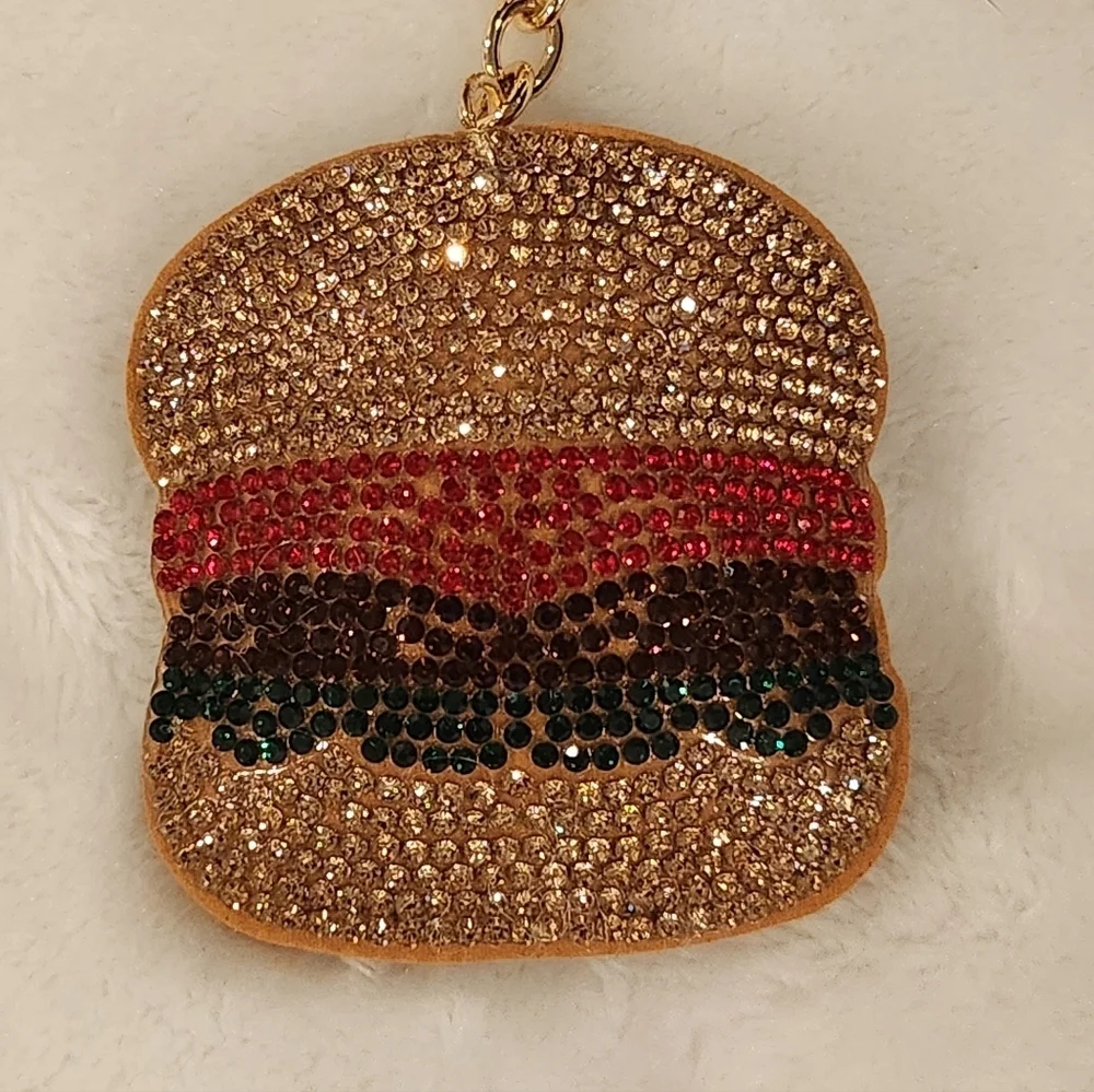 Sparkling Burger Keychain with Tassel Bag Charm